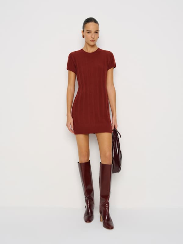 Sadie Cashmere Mini Dress - Ribbed Chianti